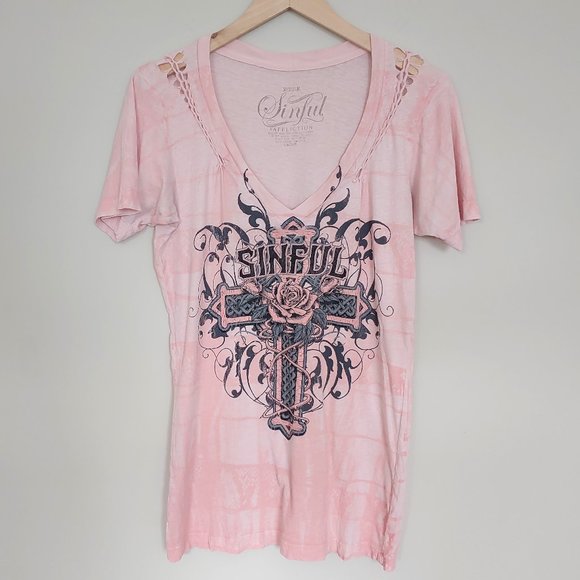 Buckle Sinful Virgie Rose T-Shirt by Affliction M - Picture 2 of 4